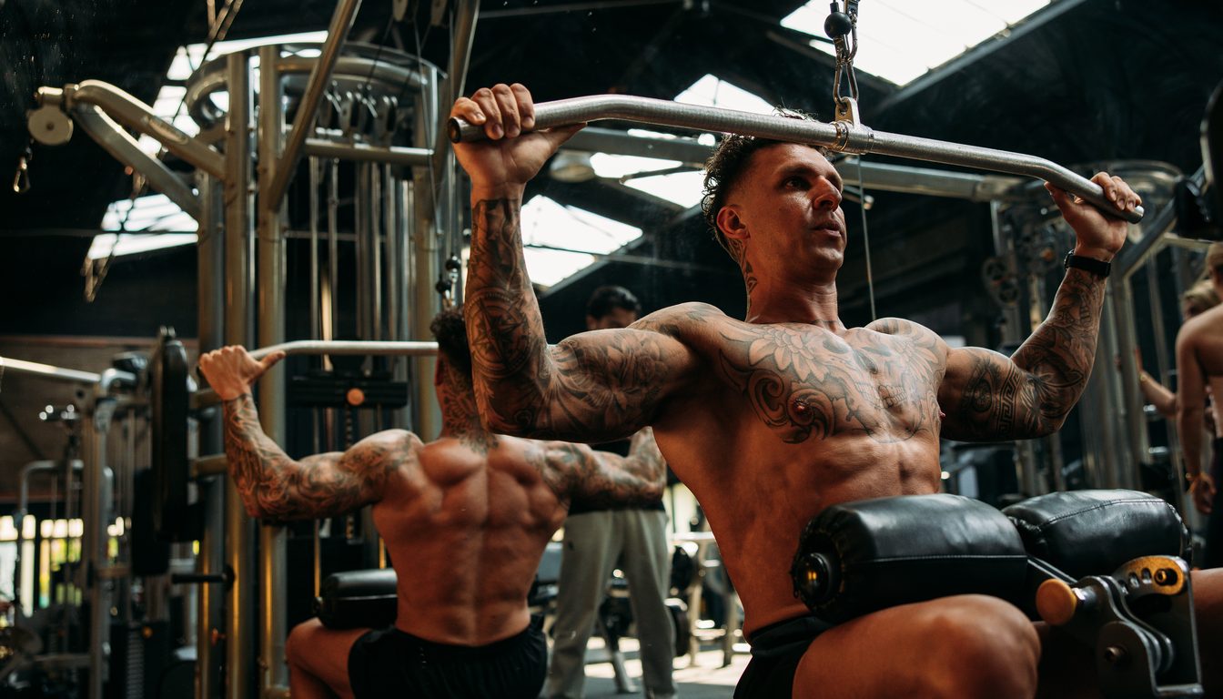Rik Peels traint aan de lat pulldown